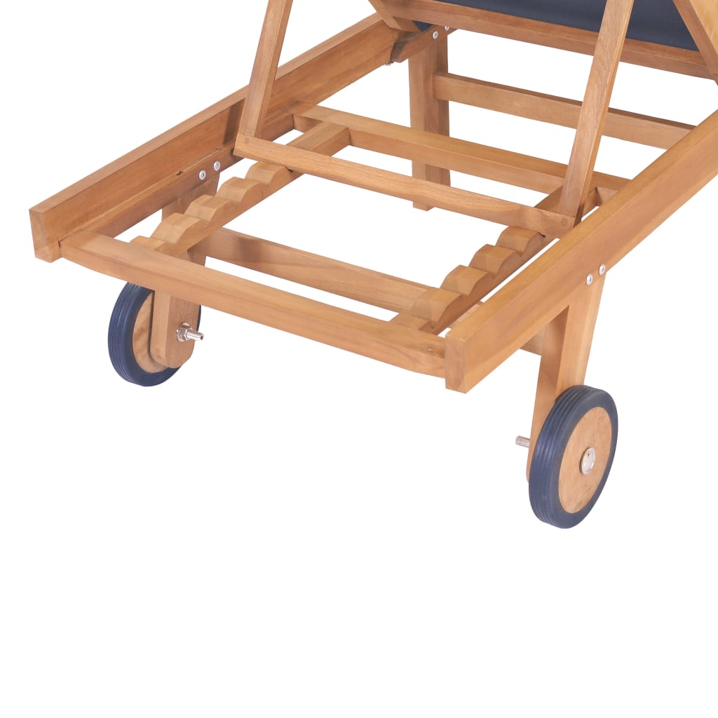 Ξαπλώστρες Πτυσσόμενες 2 τεμ. από Μασίφ Teak/Textilene με Ρόδες - PAKOBAZAAR