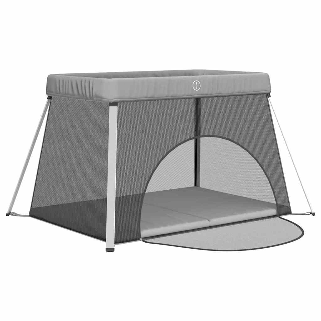 Παρκοκρέβατο Βρεφικό με Στρώμα Ανοιχτό Γκρι από Λινό Ύφασμα - Pakobazaar