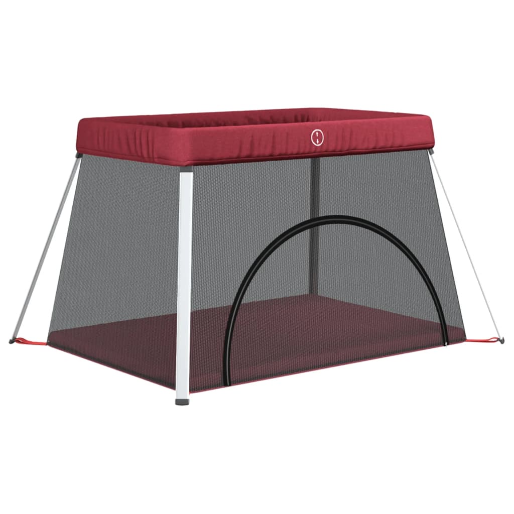 Παρκοκρέβατο Βρεφικό Κόκκινο από Λινό Ύφασμα με Στρώμα - Pakobazaar