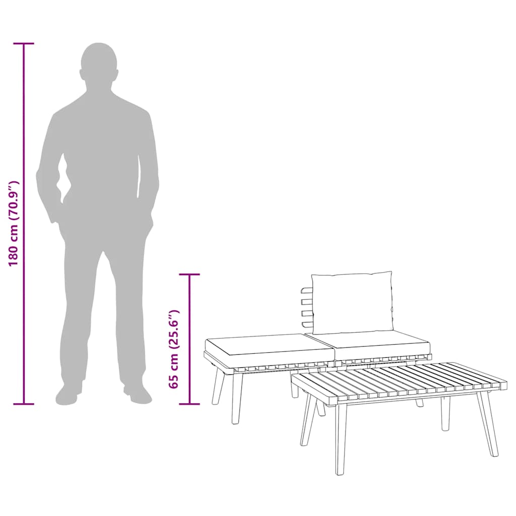 Σαλόνι Κήπου Σετ 3 Τεμαχίων από Μασίφ Ξύλο Ακακίας με Μαξιλάρια
