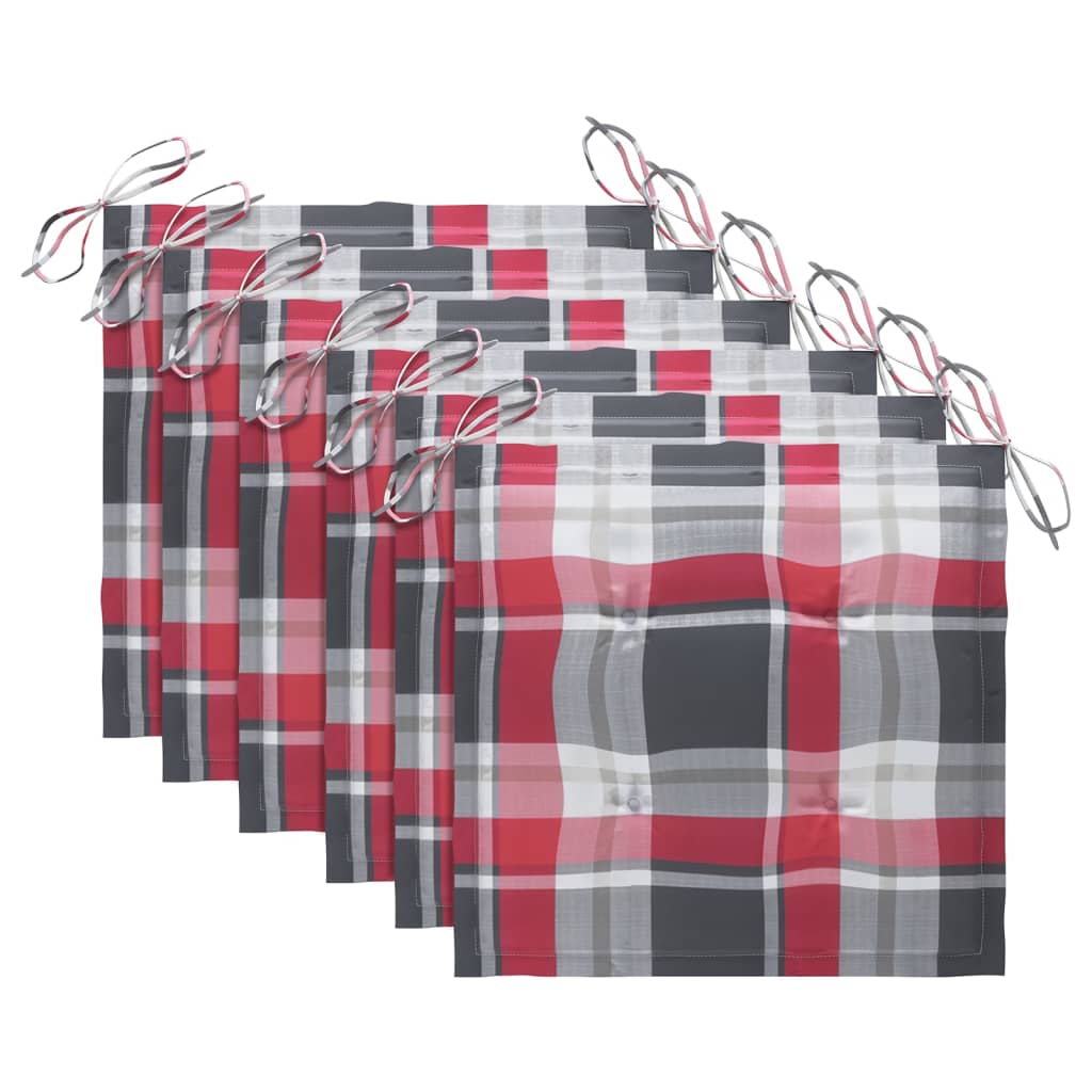 Καρέκλες Κήπου 6 τεμ. Μασίφ Ξύλο Teak με Κόκκινα Καρό Μαξιλάρια - Pakobazaar