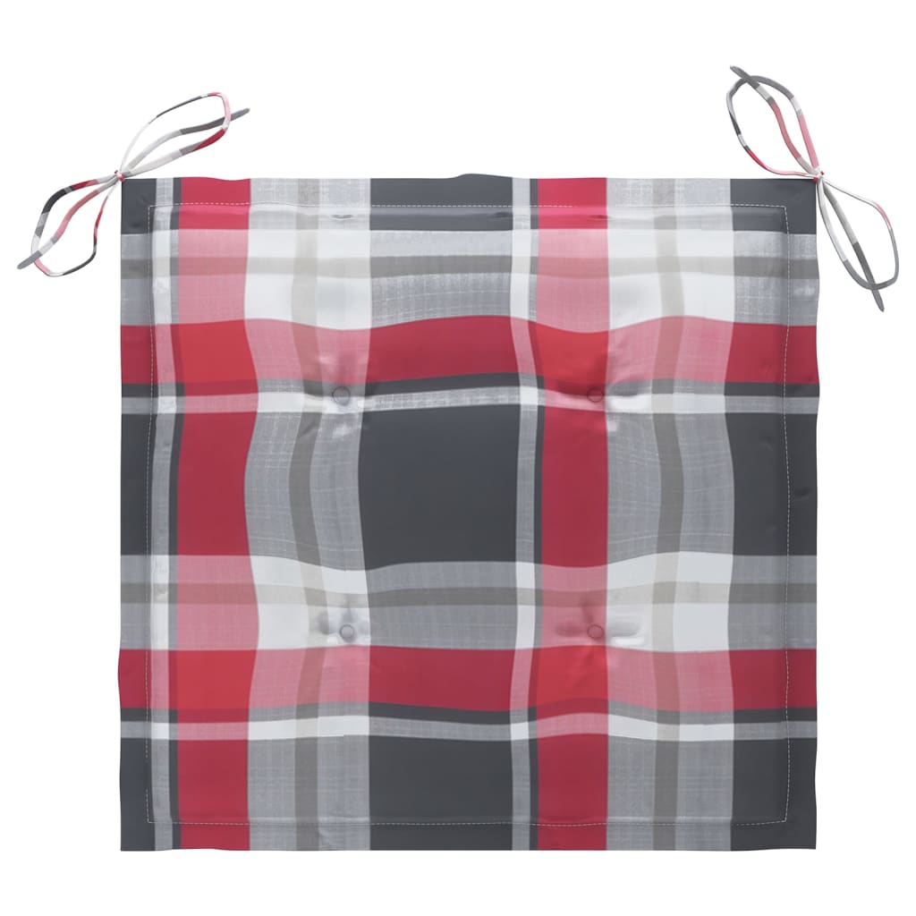 Καρέκλες Κήπου 6 τεμ. Μασίφ Ξύλο Teak με Κόκκινα Καρό Μαξιλάρια - Pakobazaar