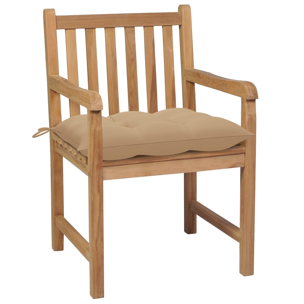 Καρέκλες Κήπου 6 τεμ. από Μασίφ Ξύλο Teak με Μπεζ Μαξιλάρια - PAKOBAZAAR