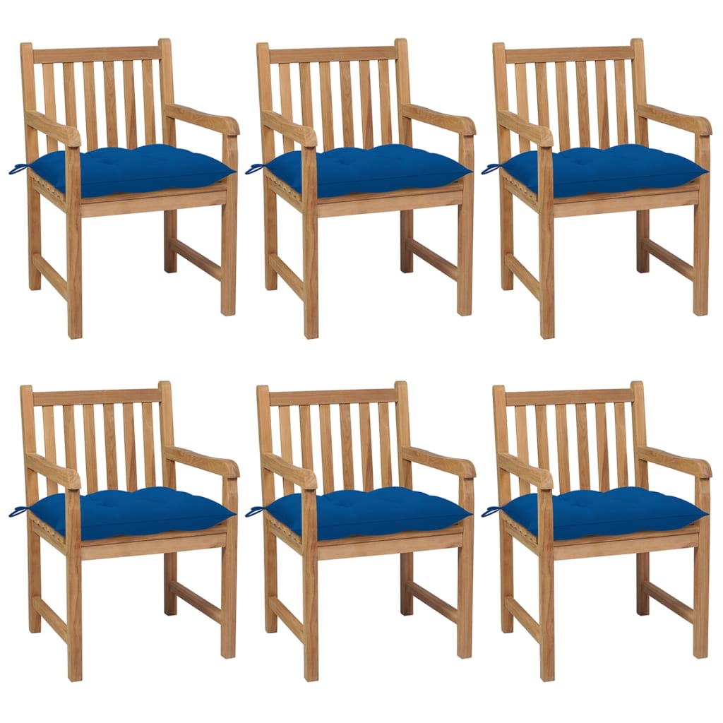 Καρέκλες Κήπου 6 τεμ. από Μασίφ Ξύλο Teak με Μπλε Μαξιλάρια - Pakobazaar