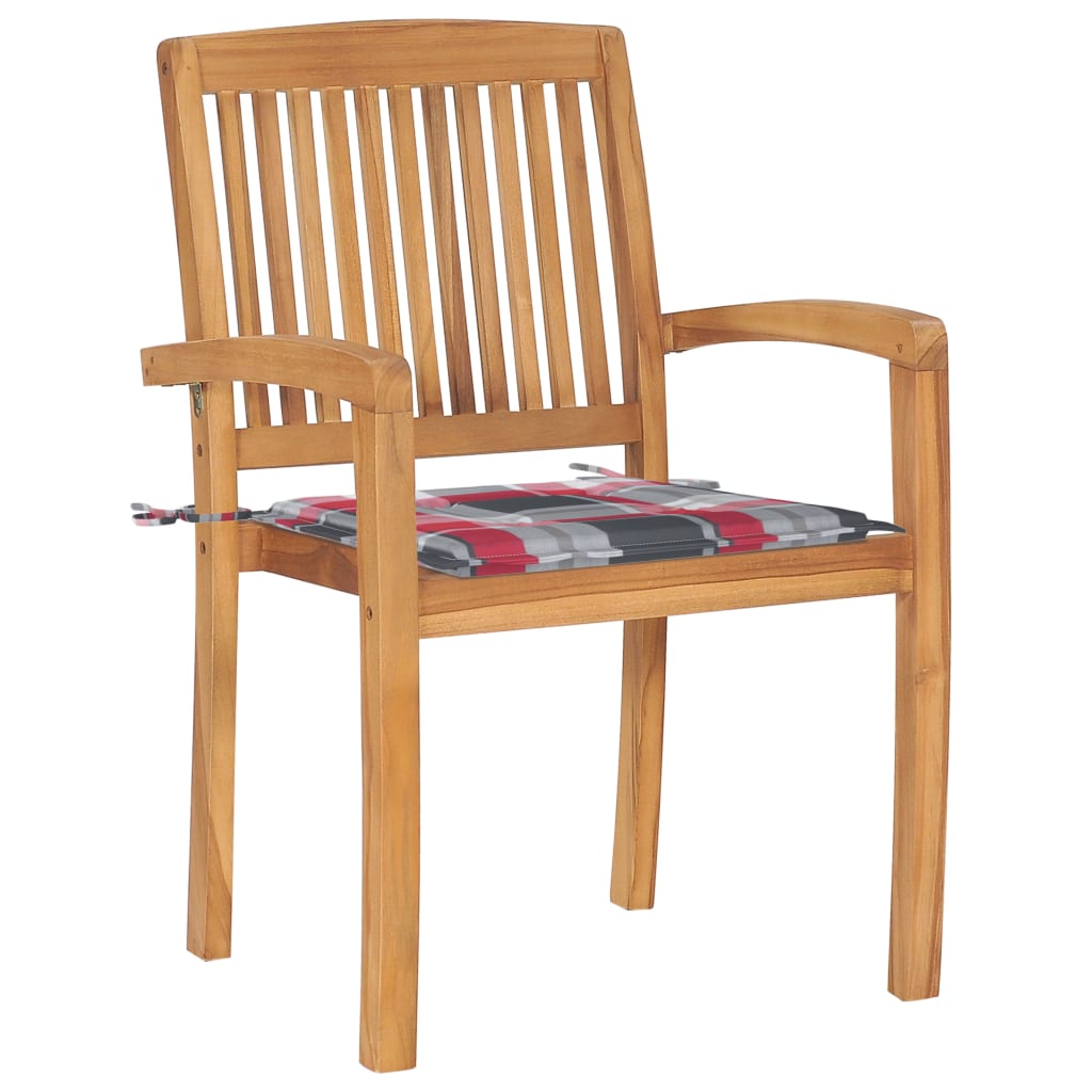 Καρέκλες Κήπου Στοιβαζόμενες 4 τεμ. Μασίφ Ξύλο Teak & Μαξιλάρια - PAKOBAZAAR