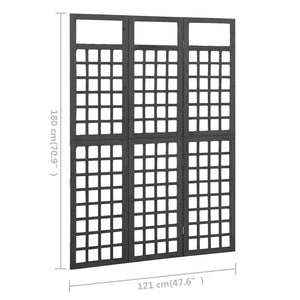 Διαχωριστικό Δωμ./Καφασωτό 3 Πάνελ Μαύρο 121x180 εκ Ξύλο Ελάτης
