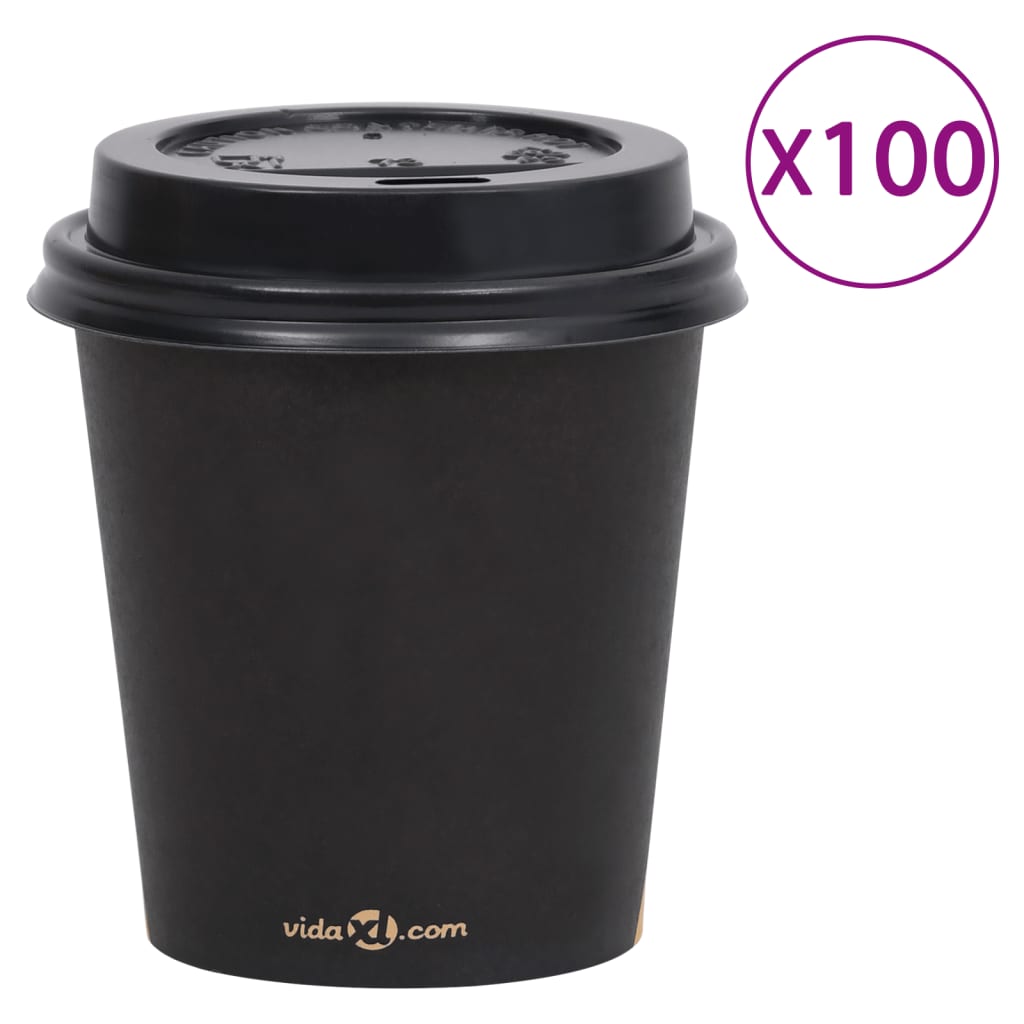 Ποτήρια Καφέ Χάρτινα με Καπάκια 200 ml 100 Τεμάχια Μαύρα