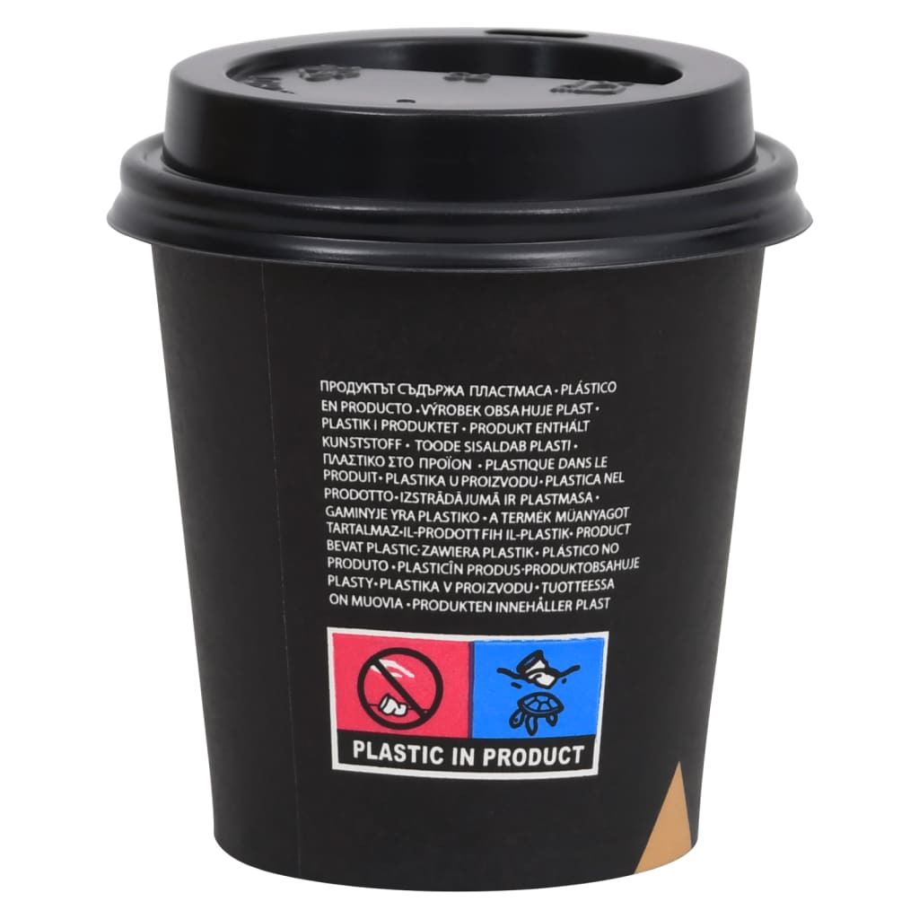 Ποτήρια Καφέ Χάρτινα με Καπάκια 200 ml 100 Τεμάχια Μαύρα