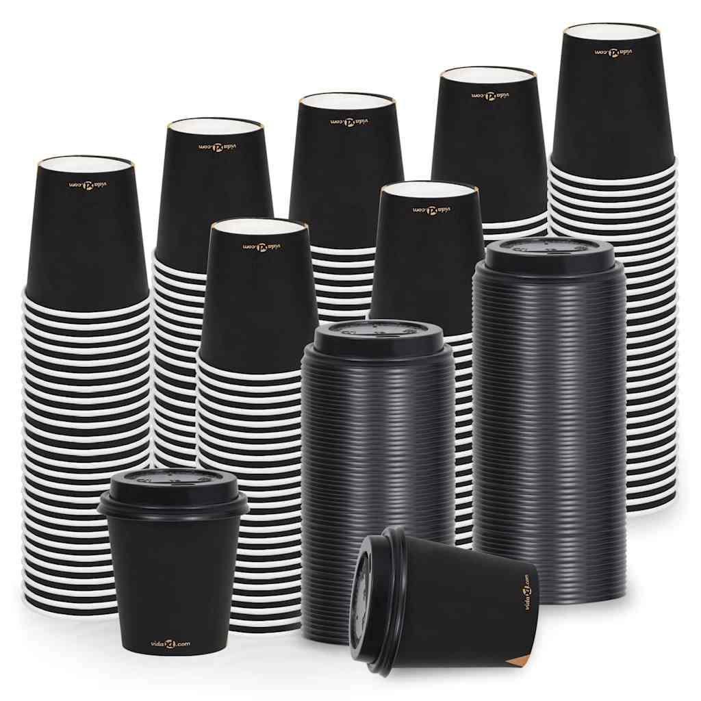 Ποτήρια Καφέ Χάρτινα με Καπάκια 500 ml 100 Τεμάχια Μαύρα