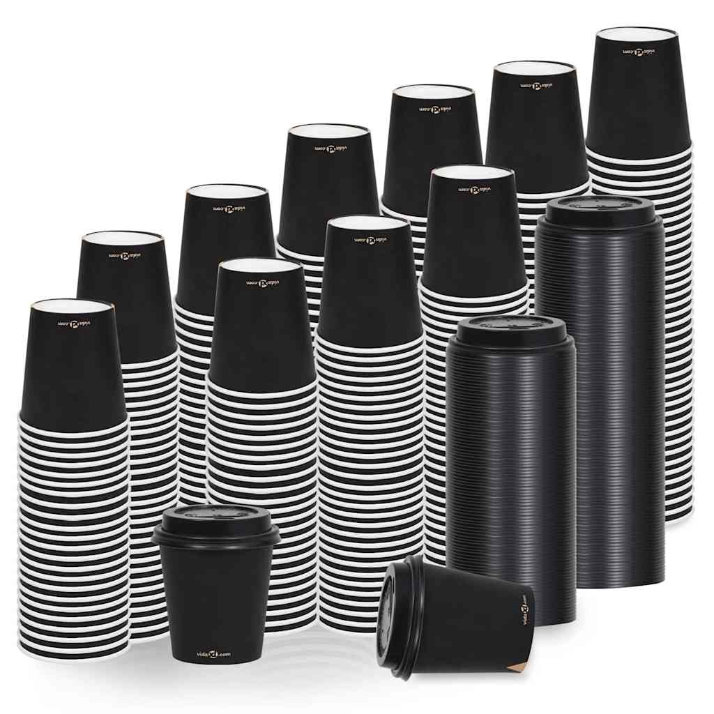 Ποτήρια Καφέ Χάρτινα με Καπάκια 200 ml 1000 Τεμάχια Μαύρα - Pakobazaar