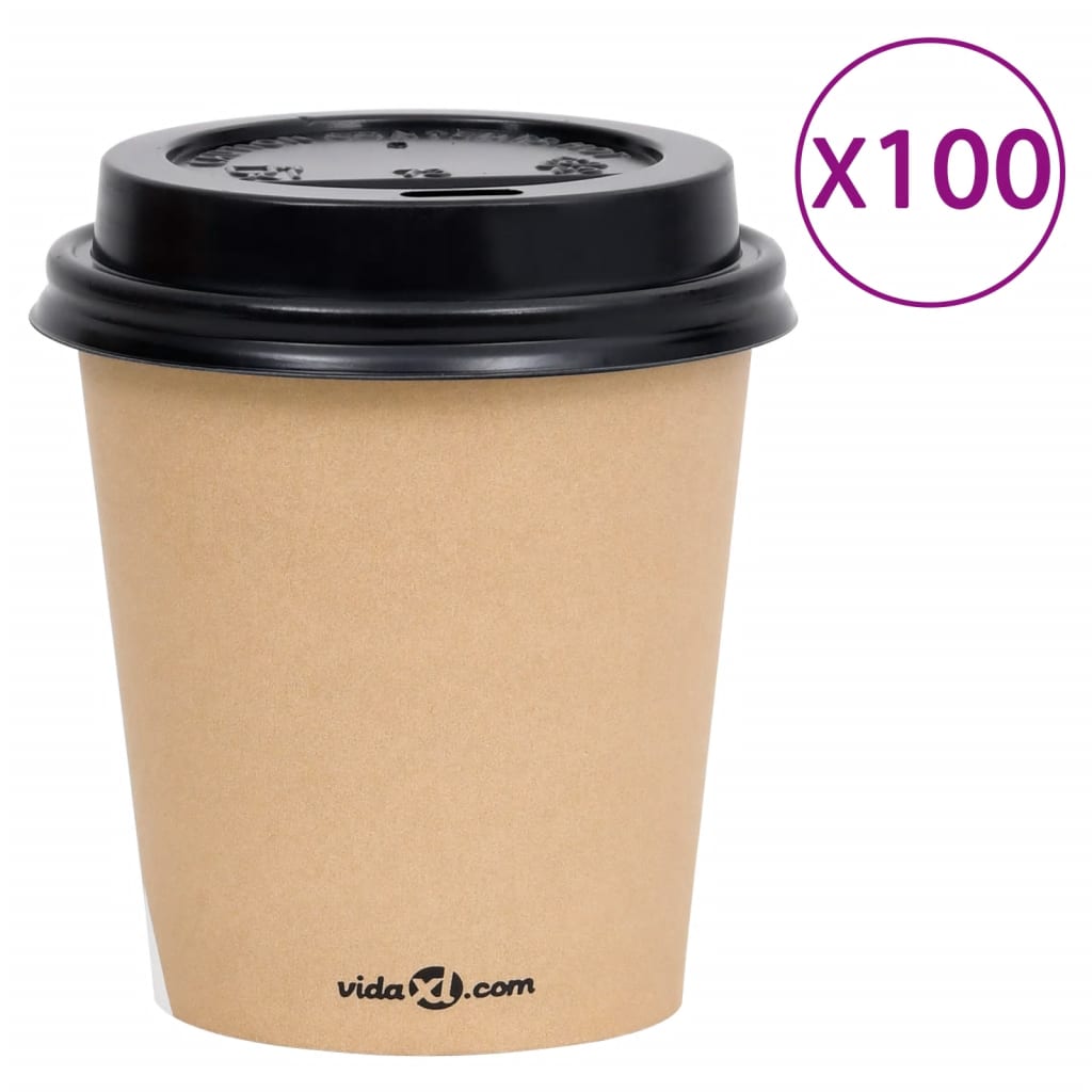 Ποτήρια Καφέ Χάρτινα με Καπάκια 200 ml 100 Τεμάχια Καφέ