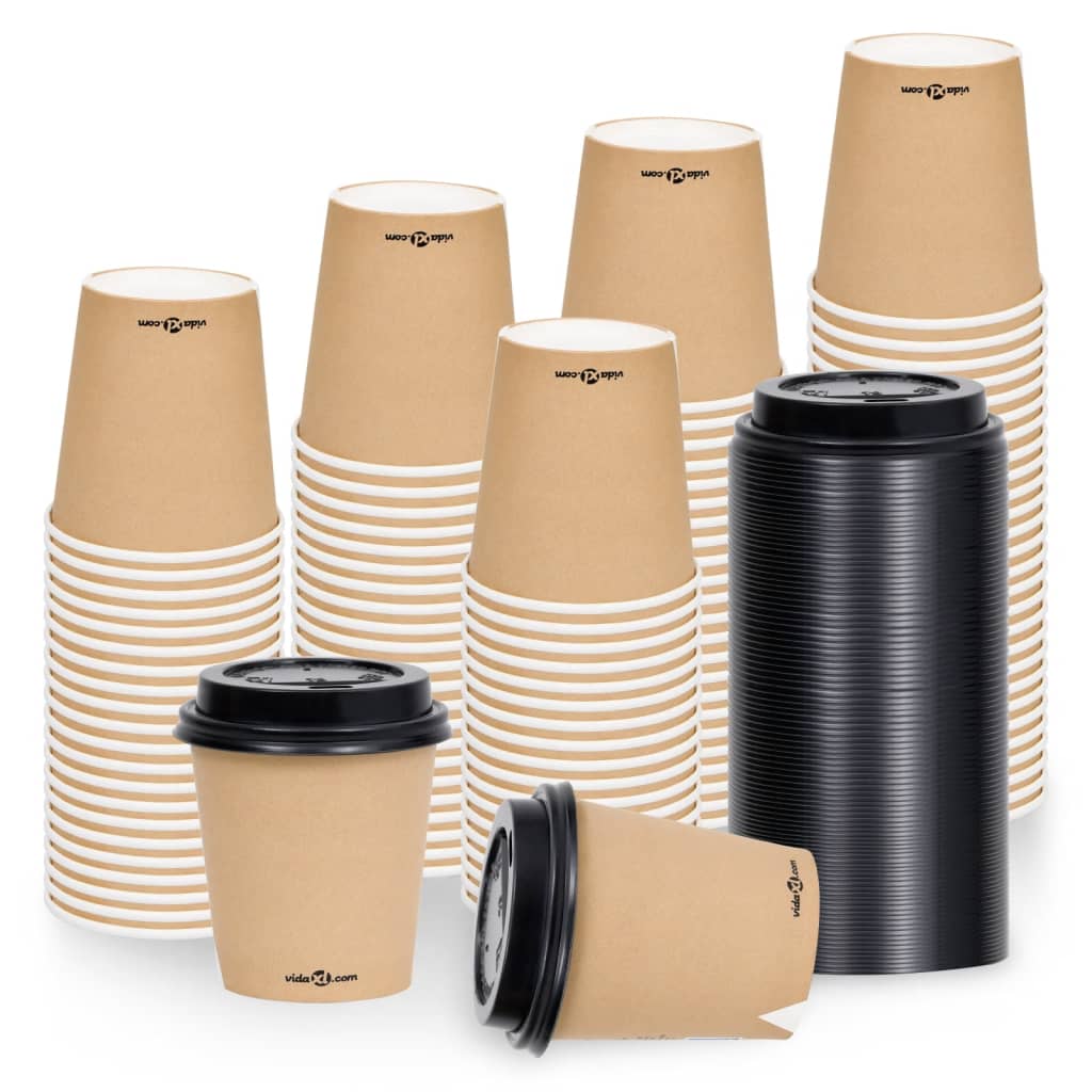 Ποτήρια Καφέ Χάρτινα με Καπάκια 200 ml 100 Τεμάχια Καφέ