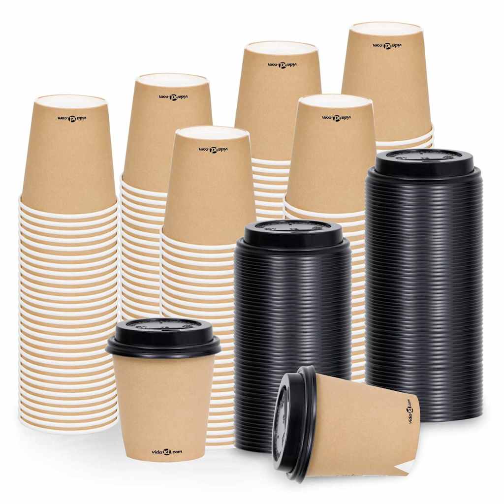 Ποτήρια Καφέ Χάρτινα με Καπάκια 250 ml 100 Τεμάχια Καφέ - Pakobazaar