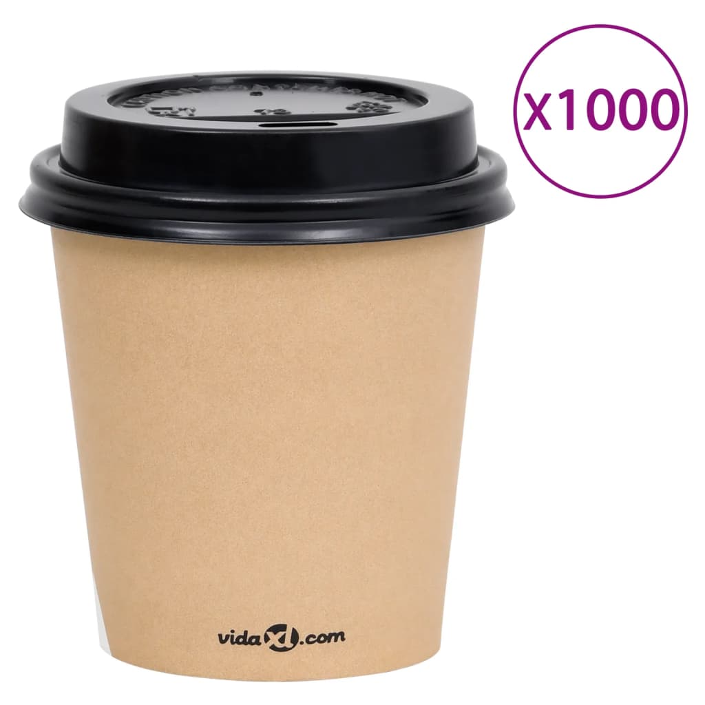 Ποτήρια Καφέ Χάρτινα με Καπάκια 200 ml 1000 Τεμάχια Καφέ