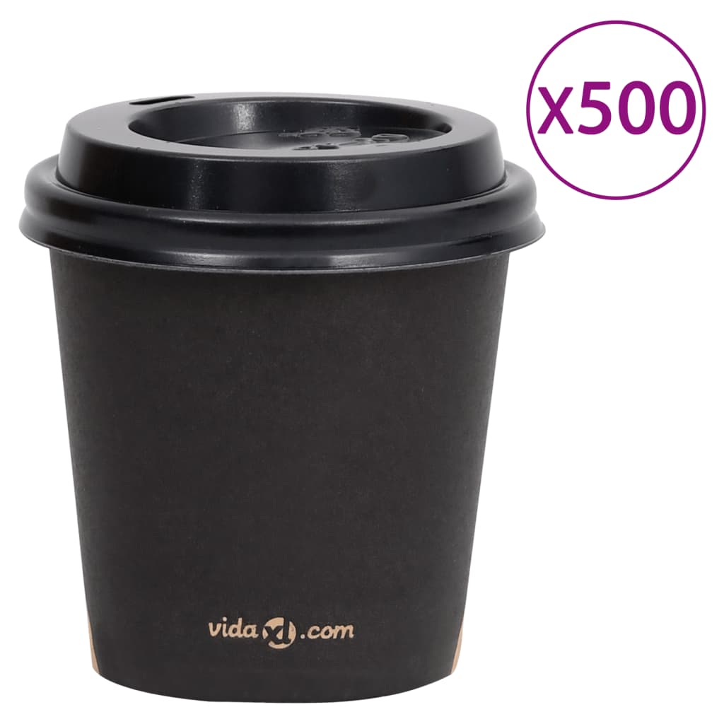 Ποτήρια Καφέ Χάρτινα με Καπάκια 120 ml 500 Τεμάχια Μαύρα