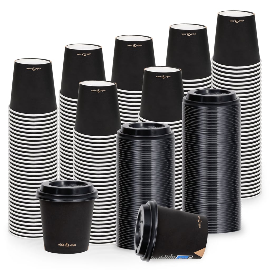 Ποτήρια Καφέ Χάρτινα με Καπάκια 120 ml 500 Τεμάχια Μαύρα