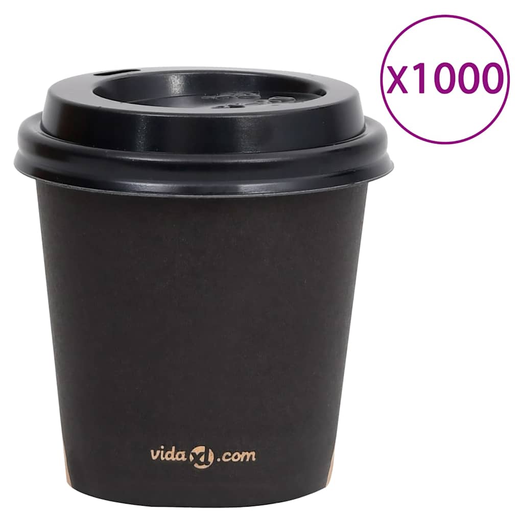 Ποτήρια Καφέ Χάρτινα με Καπάκια 120 ml 1000 Τεμάχια Μαύρα