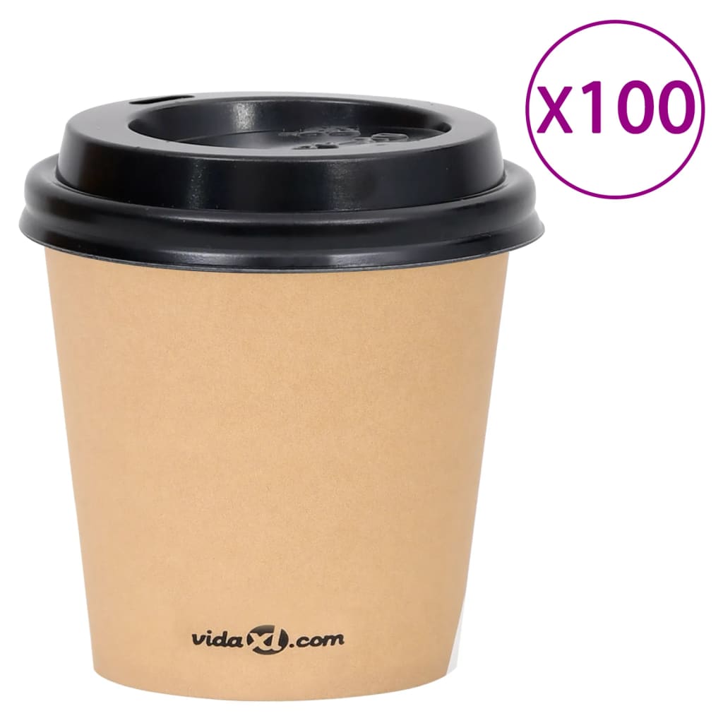 Ποτήρια Καφέ Χάρτινα με Καπάκια 120 ml 100 Τεμάχια Καφέ - Pakobazaar