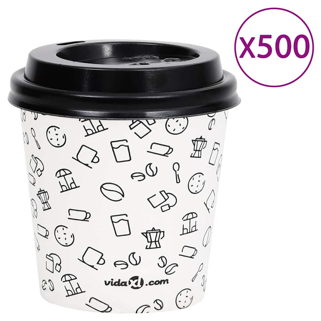 Ποτήρια Καφέ Χάρτινα με Καπάκια 120 ml 500 Τεμάχια Λευκά/Μαύρα