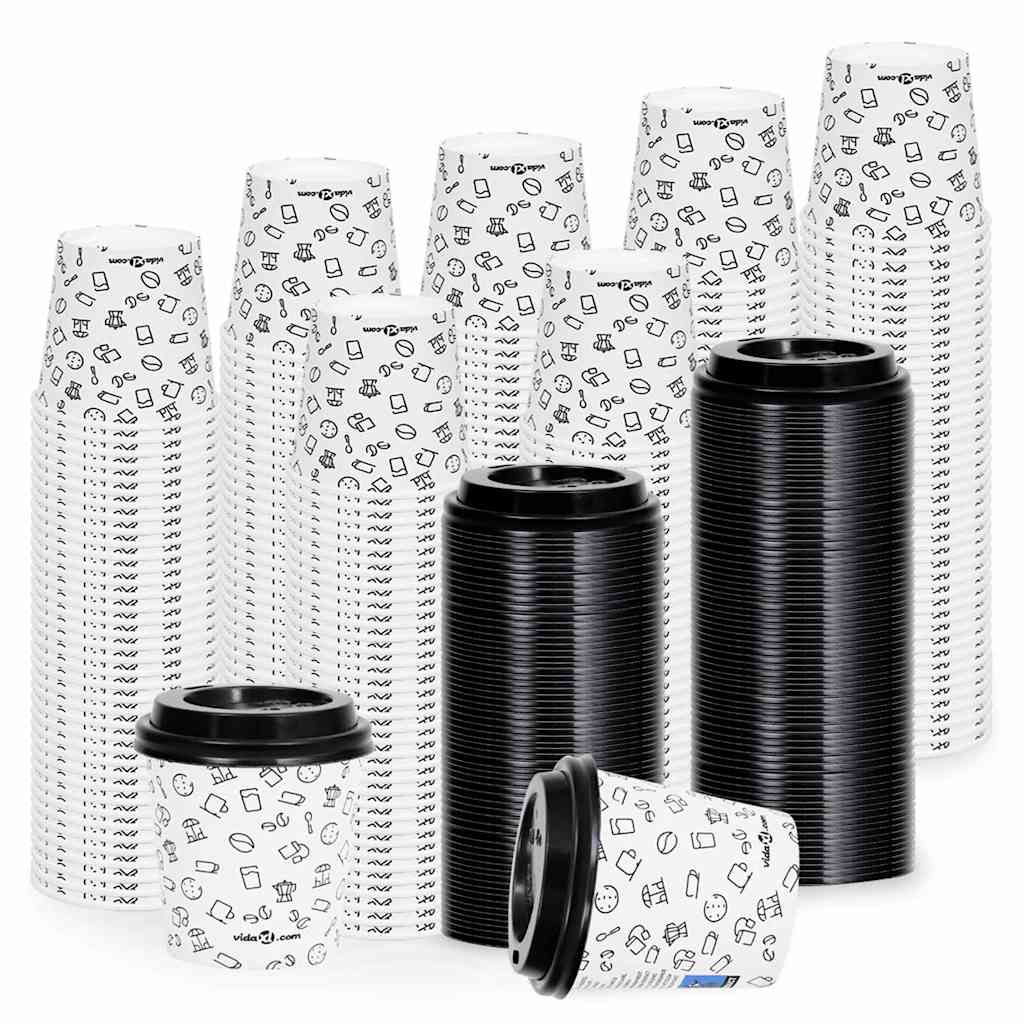 Ποτήρια Καφέ Χάρτινα με Καπάκια 120 ml 500 Τεμάχια Λευκά/Μαύρα