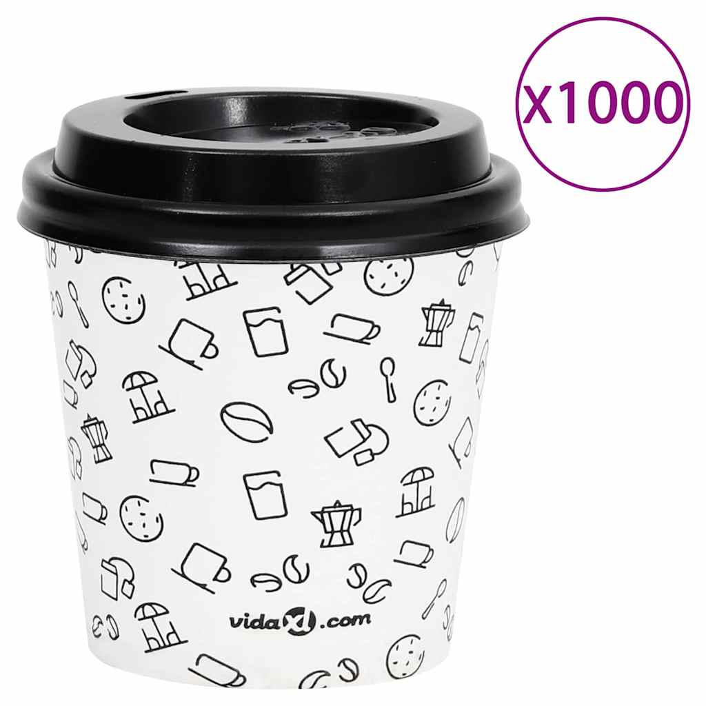 Ποτήρια Καφέ Χάρτινα με Καπάκια 120 ml 1000 Τεμάχια Λευκά/Μαύρα