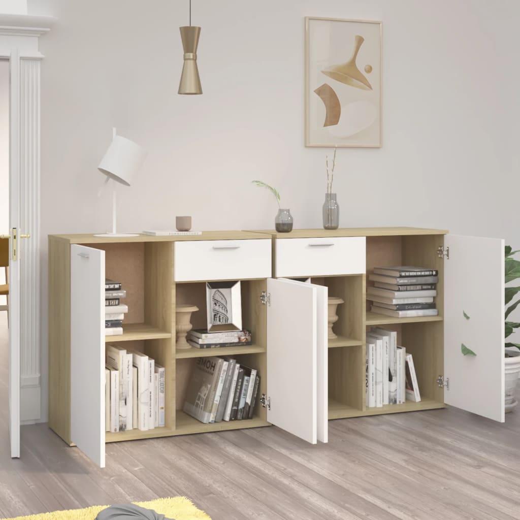 Μπουφές Λευκός/Sonoma Δρυς 160 x 36 x 75 εκ. από Μοριοσανίδα