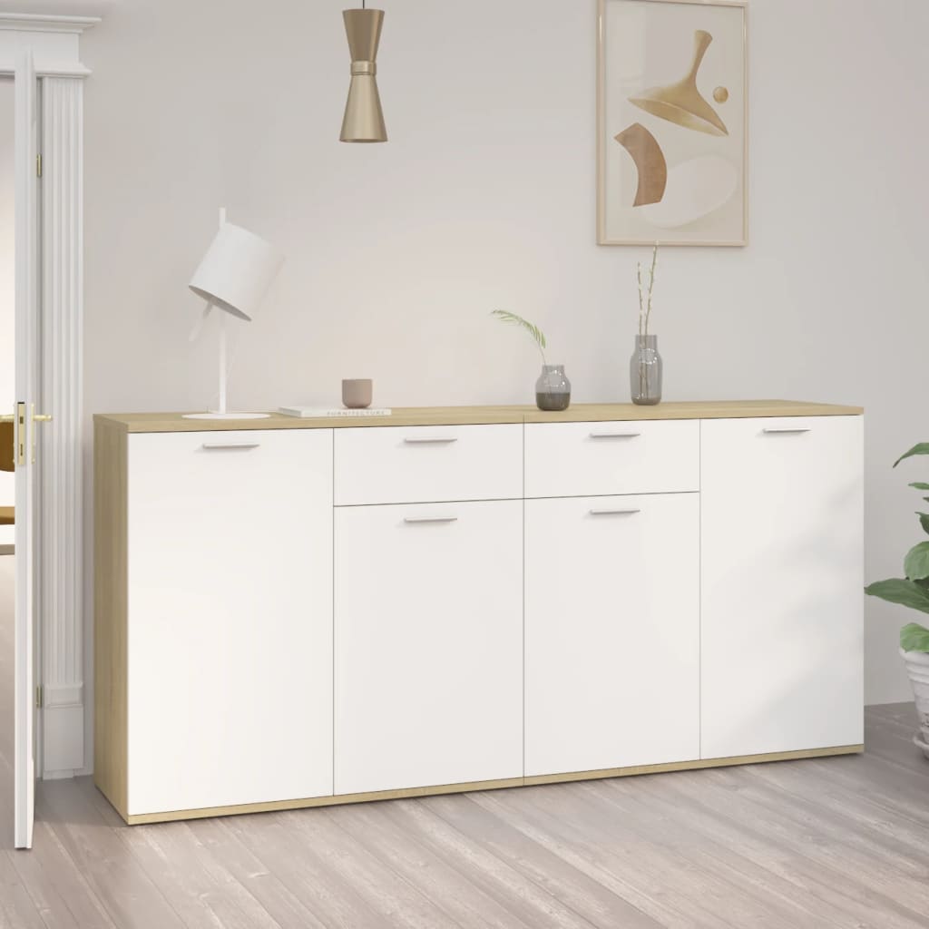 Μπουφές Λευκός/Sonoma Δρυς 160 x 36 x 75 εκ. από Μοριοσανίδα