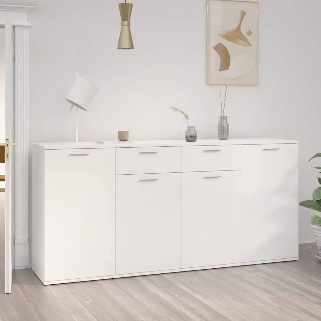 Μπουφές Γυαλιστερό Λευκό 160 x 36 x 75 εκ. από Επεξ. Ξύλο