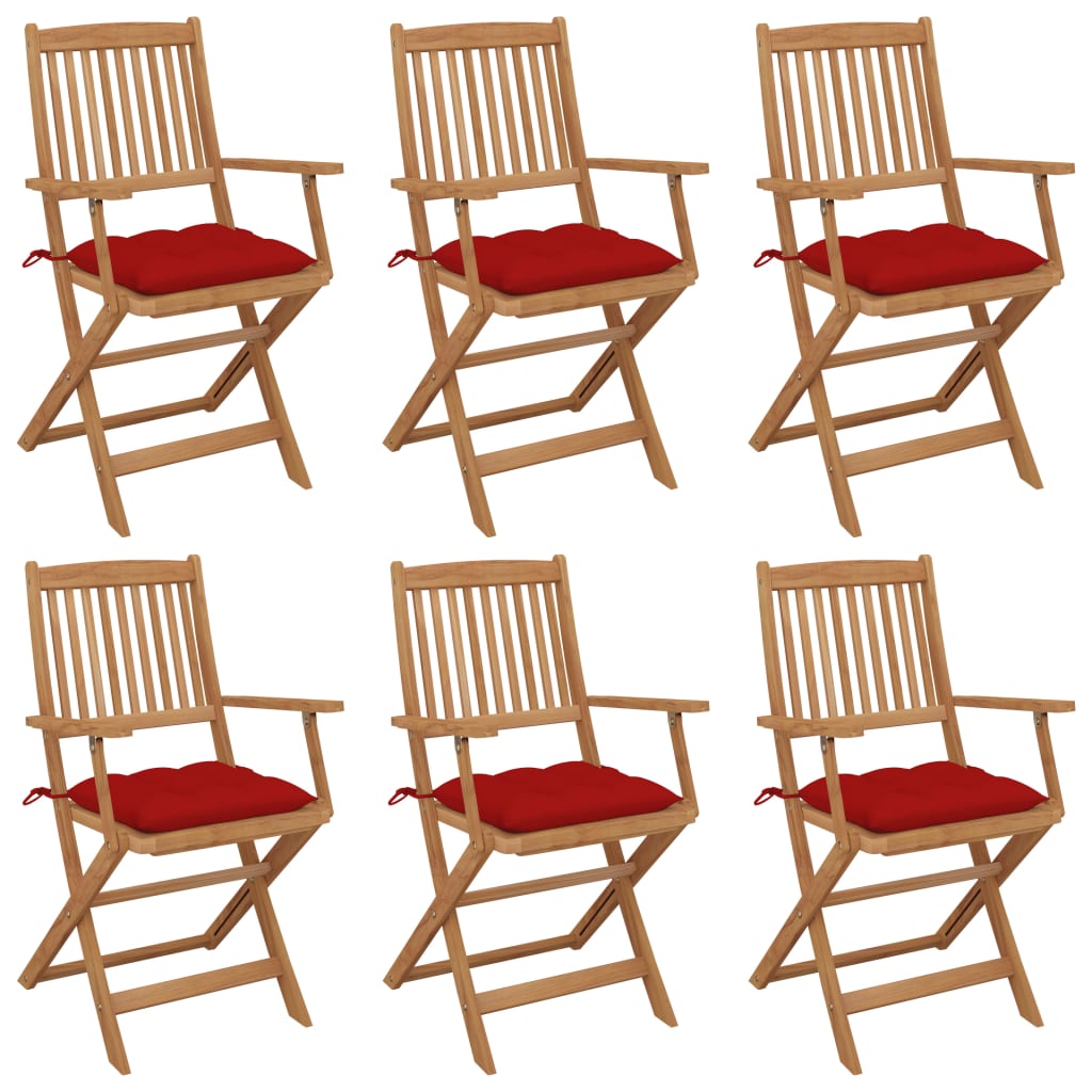 Καρέκλες Κήπου Πτυσσόμενες 6 τεμ Μασίφ Ξύλο Ακακίας & Μαξιλάρια - Pakobazaar
