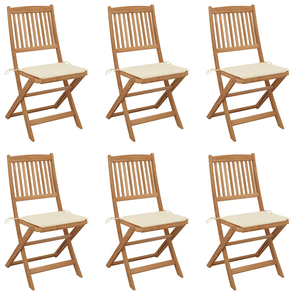 Καρέκλες Κήπου Πτυσσόμενες 6 τεμ Μασίφ Ξύλο Ακακίας & Μαξιλάρια - PAKOBAZAAR