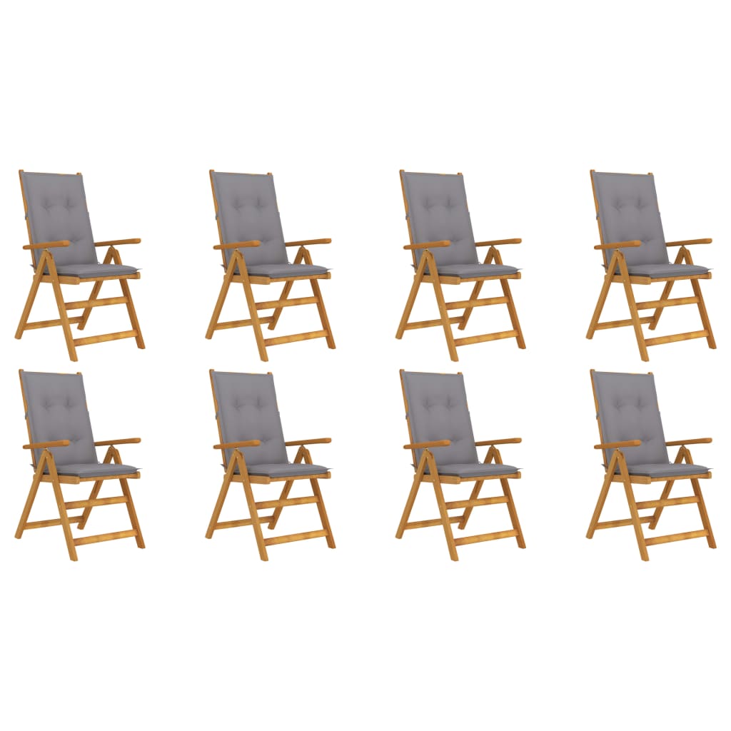 Πτυσσόμενες Καρέκλες με Μαξιλάρια 8 τεμ. από Μασίφ Ξύλο Ακακίας