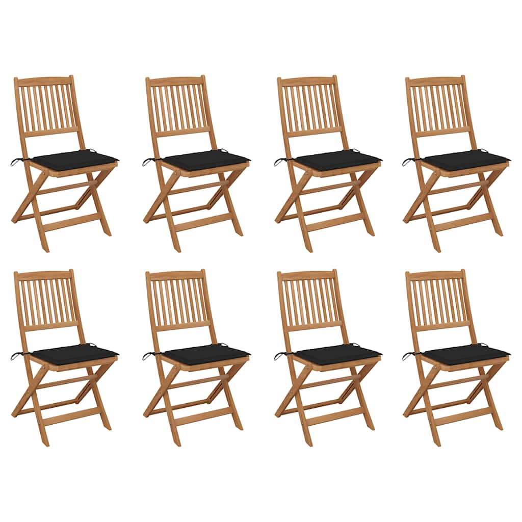Καρέκλες Εξ. Χώρου Πτυσσόμενες 8 τεμ. Ξύλο Ακακίας & Μαξιλάρια - PAKOBAZAAR