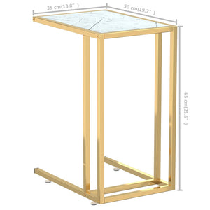 Τραπέζι Υπολογ. Βοηθ. Λευκό Όψη Μαρμάρου 50x35x65εκ. Ψημ. Γυαλί - Pakobazaar