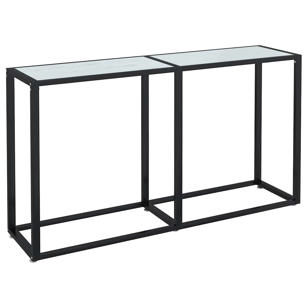 Τραπέζι Κονσόλα Λευκό Όψη Μαρμάρου 140x35x75,5 εκ. Ψημένο Γυαλί