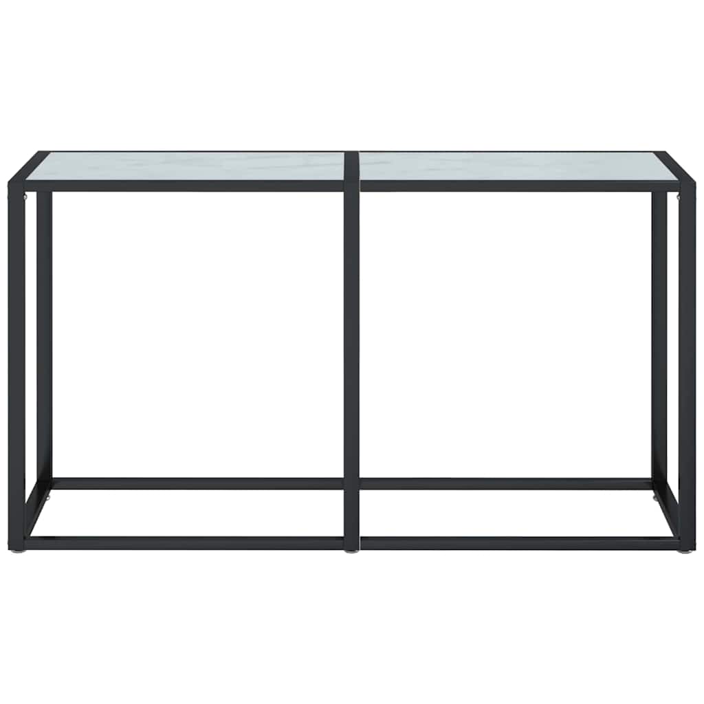 Τραπέζι Κονσόλα Λευκό Όψη Μαρμάρου 140x35x75,5 εκ. Ψημένο Γυαλί