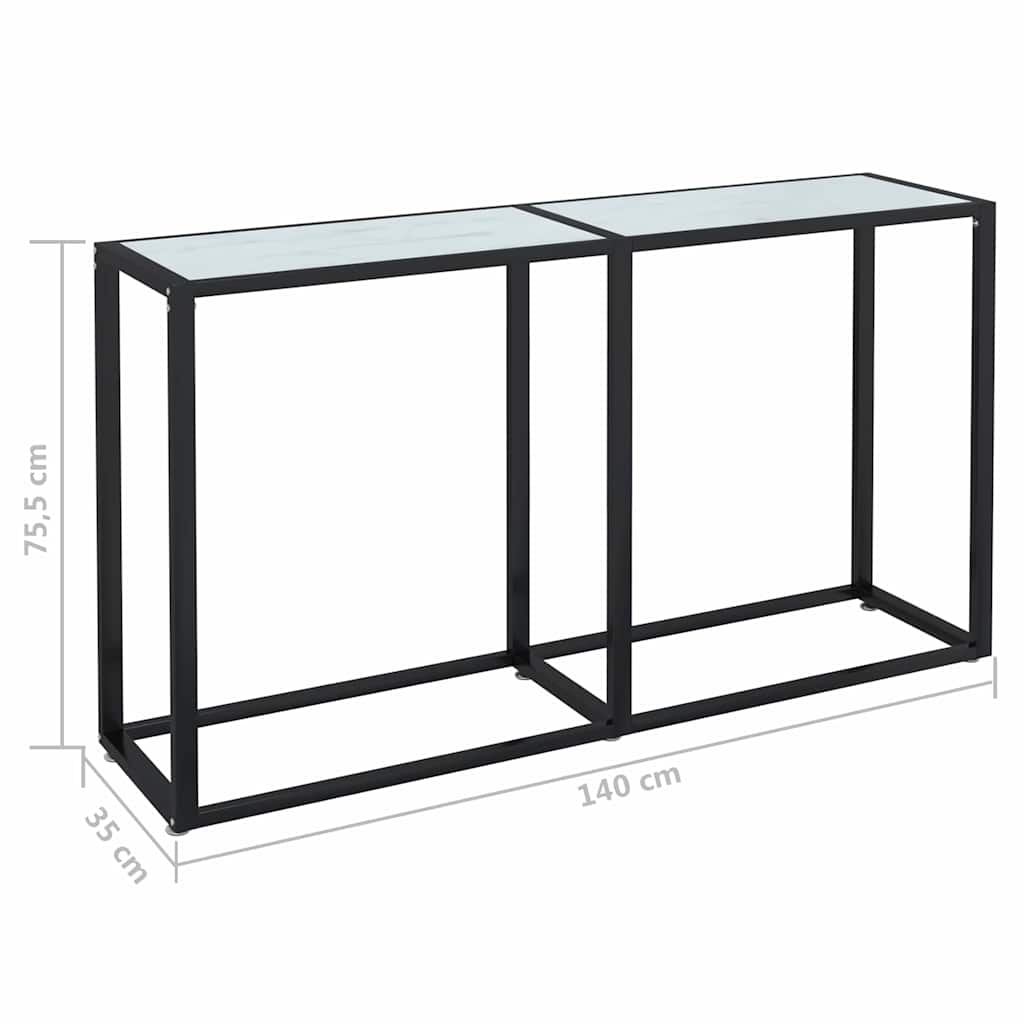 Τραπέζι Κονσόλα Λευκό Όψη Μαρμάρου 140x35x75,5 εκ. Ψημένο Γυαλί