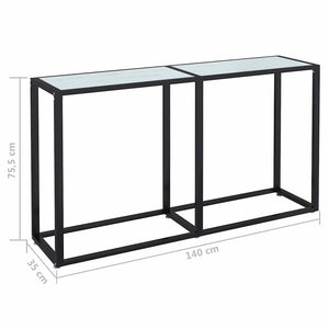 Τραπέζι Κονσόλα Λευκό Όψη Μαρμάρου 140x35x75,5 εκ. Ψημένο Γυαλί