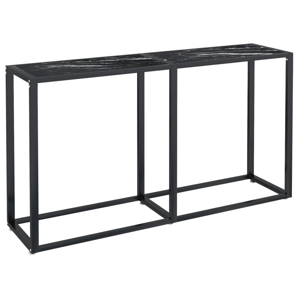 Τραπέζι Κονσόλα Μαύρο Όψη Μαρμάρου 140x35x75,5 εκ. Ψημένο Γυαλί