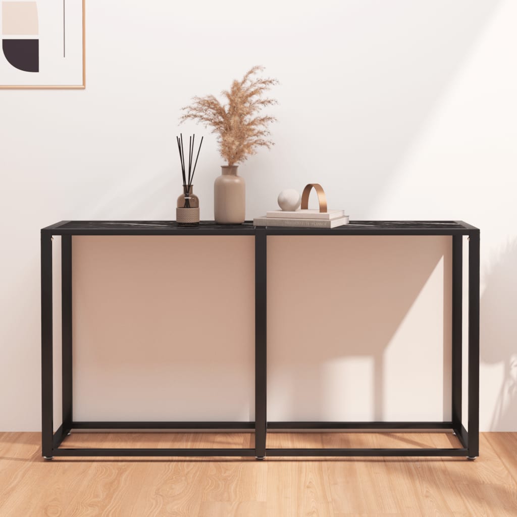 Τραπέζι Κονσόλα Μαύρο Όψη Μαρμάρου 140x35x75,5 εκ. Ψημένο Γυαλί