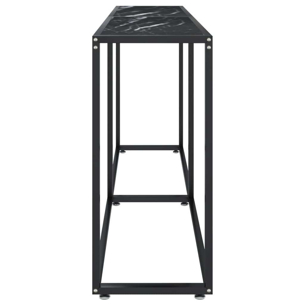 Τραπέζι Κονσόλα Μαύρο Όψη Μαρμάρου 180x35x75,5 εκ. Ψημένο Γυαλί