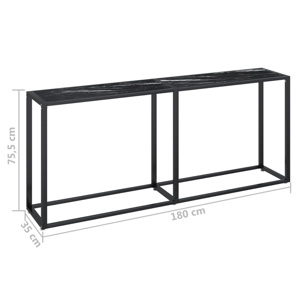 Τραπέζι Κονσόλα Μαύρο Όψη Μαρμάρου 180x35x75,5 εκ. Ψημένο Γυαλί