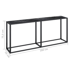 Τραπέζι Κονσόλα Μαύρο Όψη Μαρμάρου 180x35x75,5 εκ. Ψημένο Γυαλί