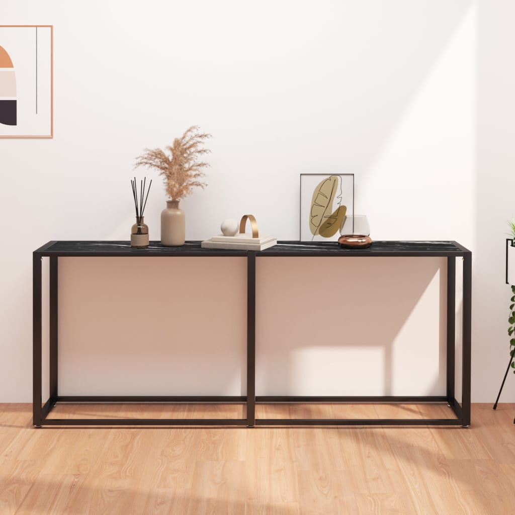 Τραπέζι Κονσόλα Μαύρο Όψη Μαρμάρου 180x35x75,5 εκ. Ψημένο Γυαλί