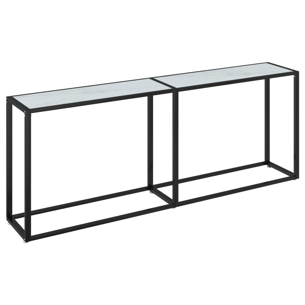 Τραπέζι Κονσόλα Λευκό Όψη Μαρμάρου 200x35x75,5 εκ. Ψημένο Γυαλί