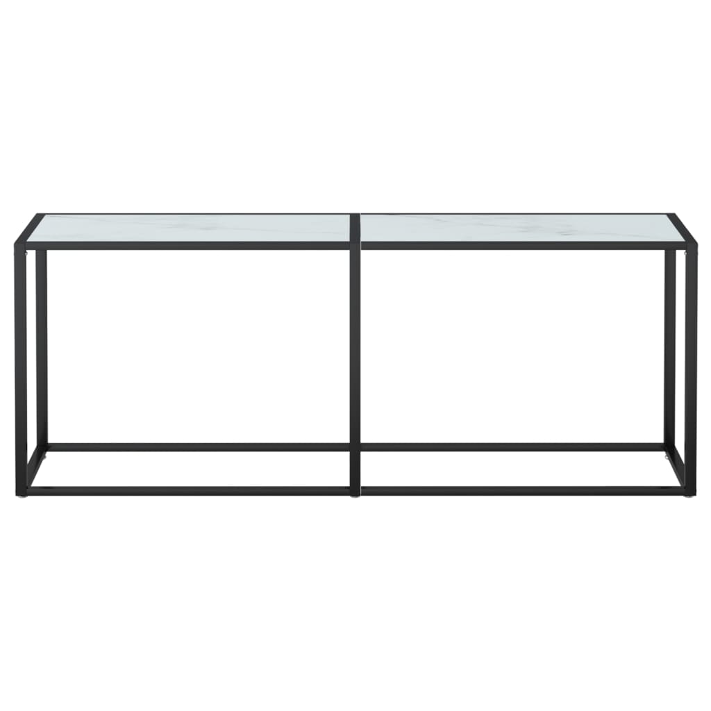 Τραπέζι Κονσόλα Λευκό Όψη Μαρμάρου 200x35x75,5 εκ. Ψημένο Γυαλί