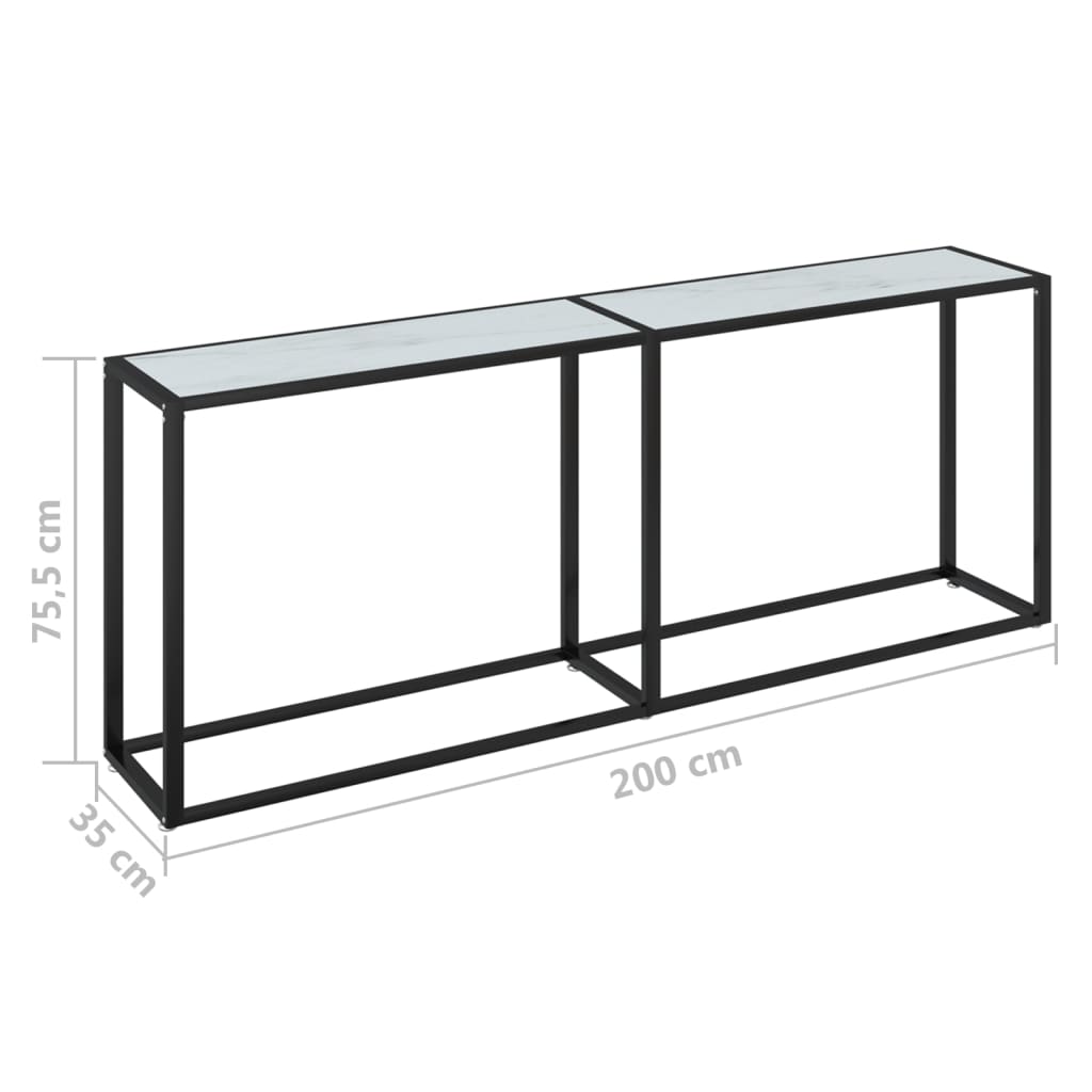 Τραπέζι Κονσόλα Λευκό Όψη Μαρμάρου 200x35x75,5 εκ. Ψημένο Γυαλί