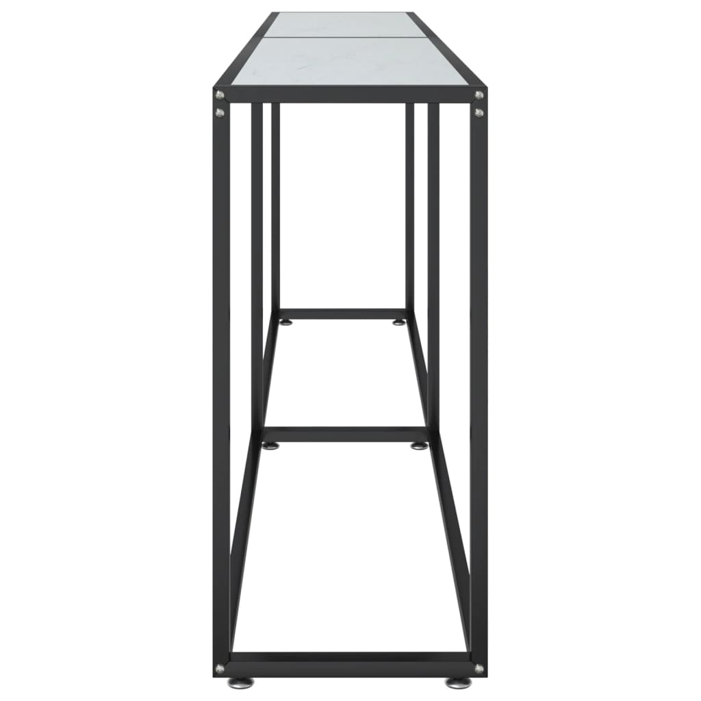 Τραπέζι Κονσόλα Λευκό Όψη Μαρμάρου 220x35x75,5 εκ. Ψημένο Γυαλί