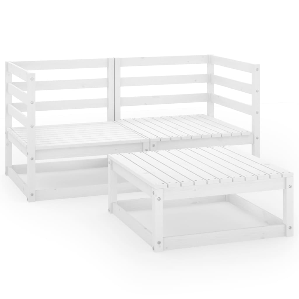 Σαλόνι Κήπου 3 Τεμαχίων Λευκό από Μασίφ Ξύλο Πεύκου - PAKOBAZAAR