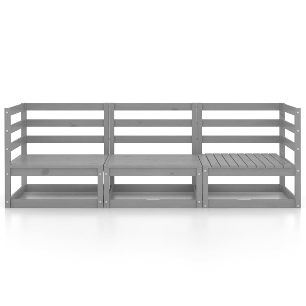 Καναπές Κήπου Τριθέσιος Γκρι από Μασίφ Ξύλο Πεύκου - PAKOBAZAAR