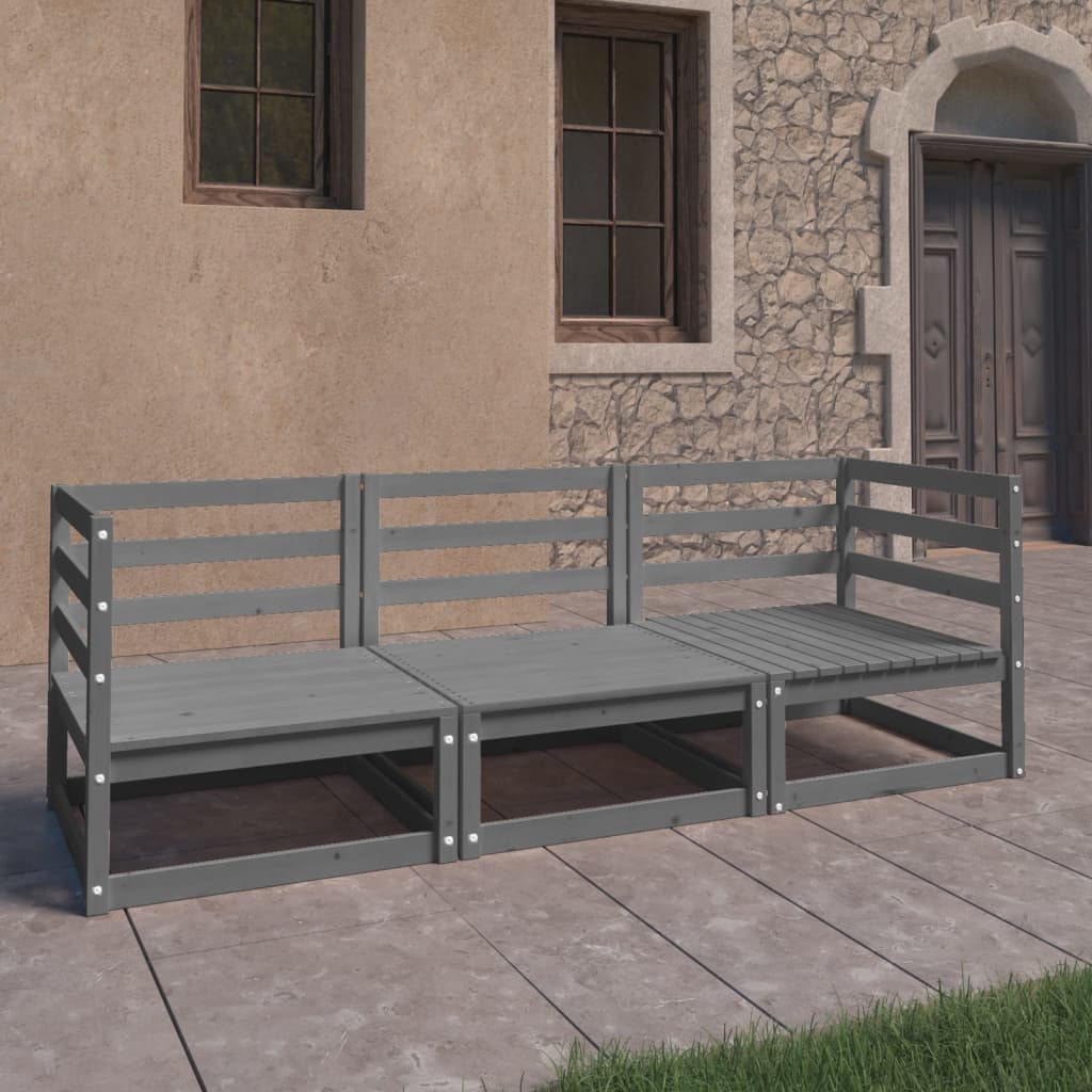 Καναπές Κήπου Τριθέσιος Γκρι από Μασίφ Ξύλο Πεύκου - PAKOBAZAAR